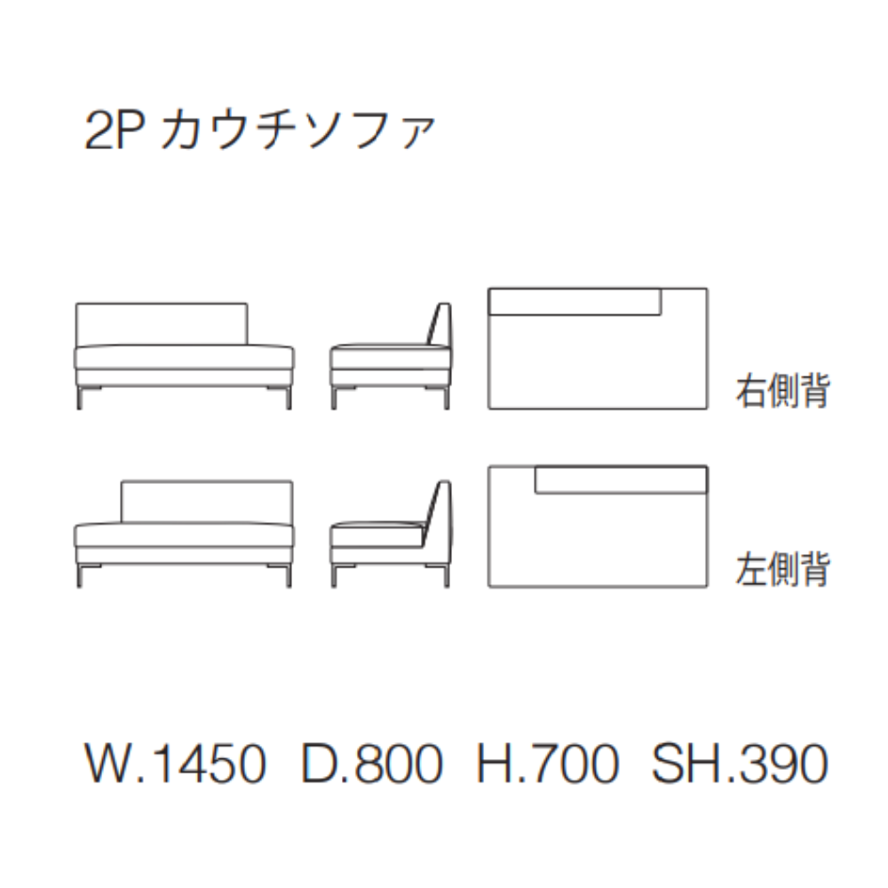 formax（フォルマックス）TERMINAL UNO MEDIUM（ターミナル ウノ ミディアム）2Pカウチソファ(右側背)[TMNM-27N]